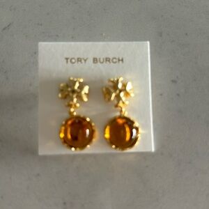 New Never Used Amber color stone and gold Tory Burch Earrings